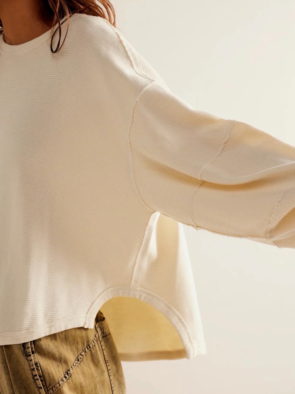 We The Free Kids Cream Waffle-Knit Long Sleeve Top